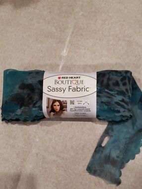 3/$20 Red Heart Boutique Sassy Fabric Scalloped Teal Blue Panther Print